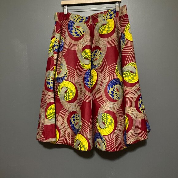 Women Size L Graphic Print Skirt Red Yellow Blue A Line Volume - Picture 6 of 8